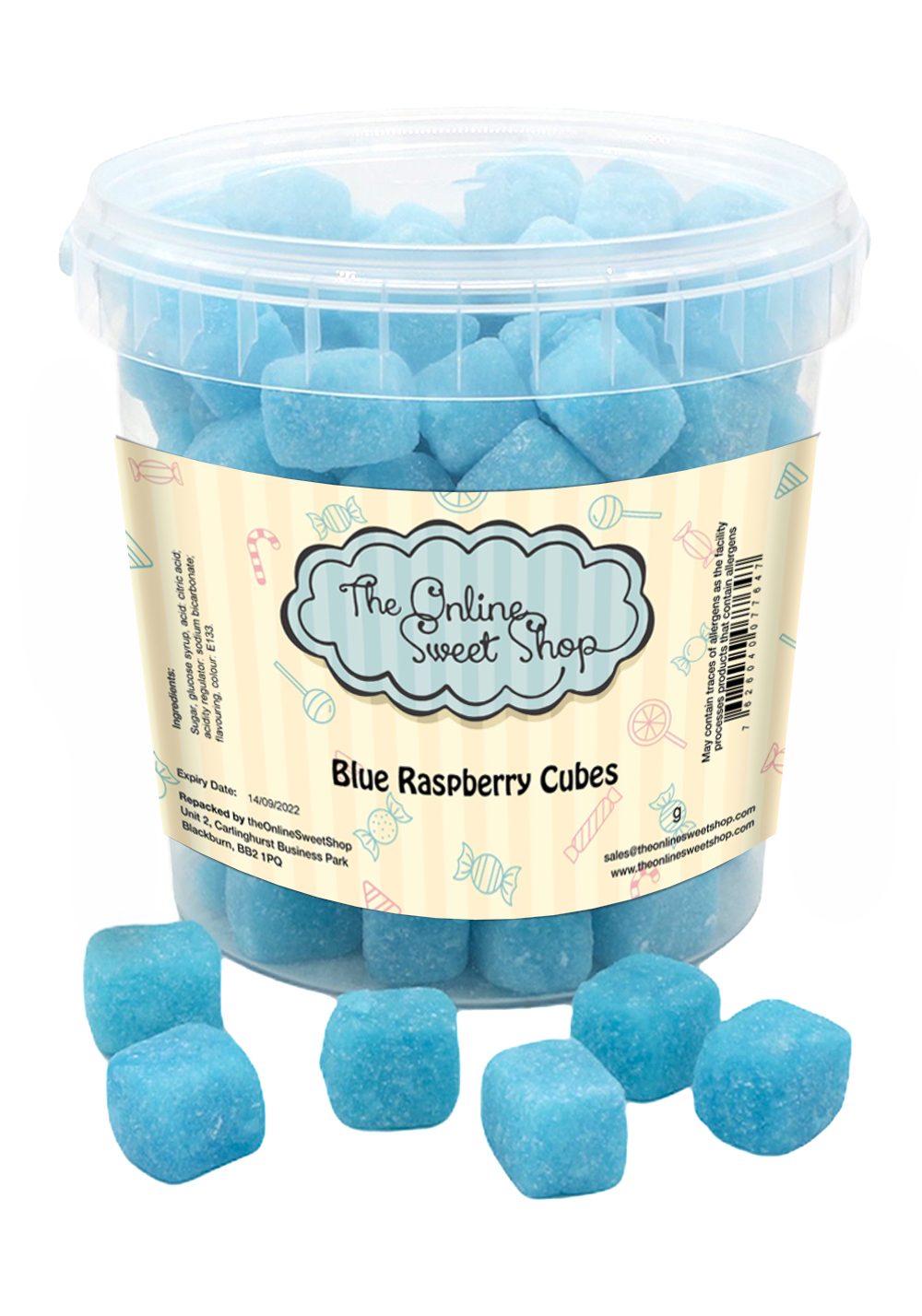 Blue Raspberry Cubes Sweets Bucket